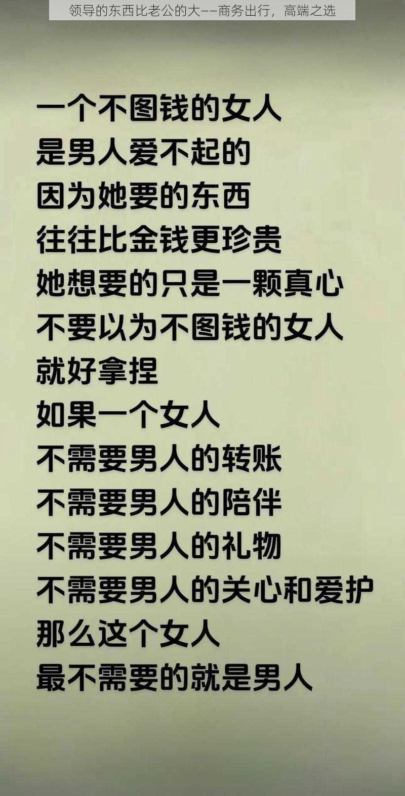 领导的东西比老公的大——商务出行，高端之选