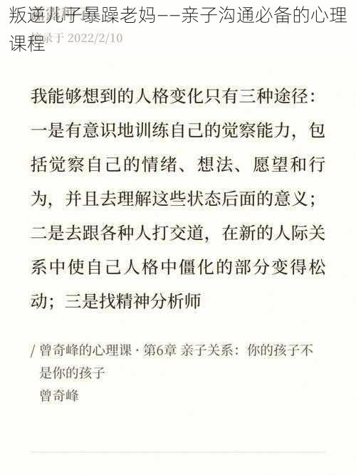 叛逆儿子暴躁老妈——亲子沟通必备的心理课程