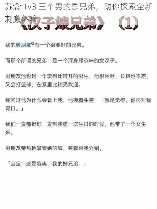 苏念 1v3 三个男的是兄弟，助你探索全新刺激体验