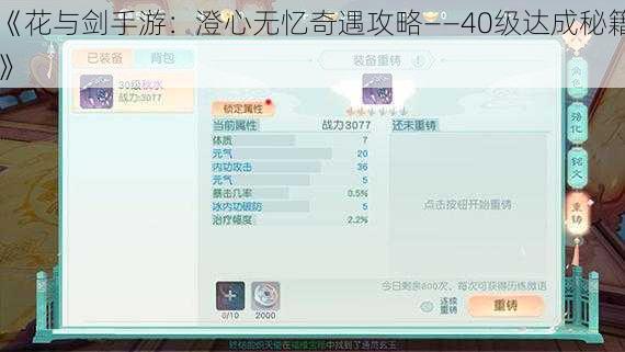 《花与剑手游：澄心无忆奇遇攻略——40级达成秘籍》