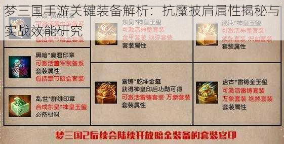 梦三国手游关键装备解析：抗魔披肩属性揭秘与实战效能研究