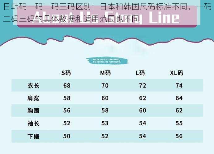 日韩码一码二码三码区别：日本和韩国尺码标准不同，一码二码三码的具体数据和适用范围也不同