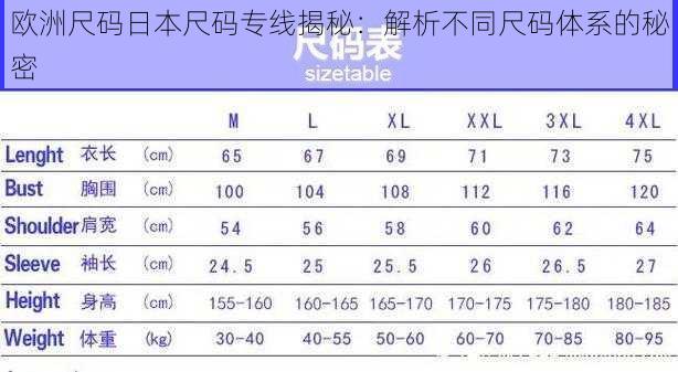 欧洲尺码日本尺码专线揭秘：解析不同尺码体系的秘密