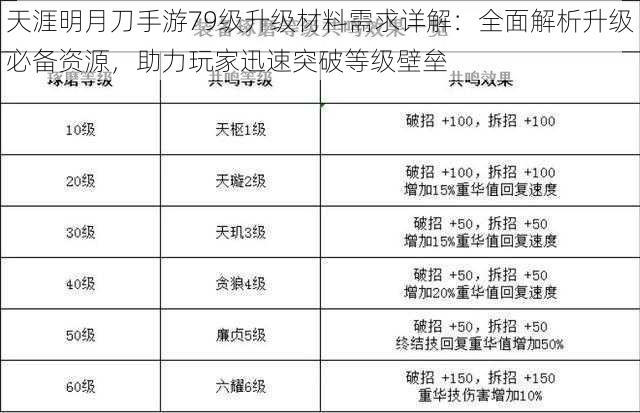 天涯明月刀手游79级升级材料需求详解：全面解析升级必备资源，助力玩家迅速突破等级壁垒