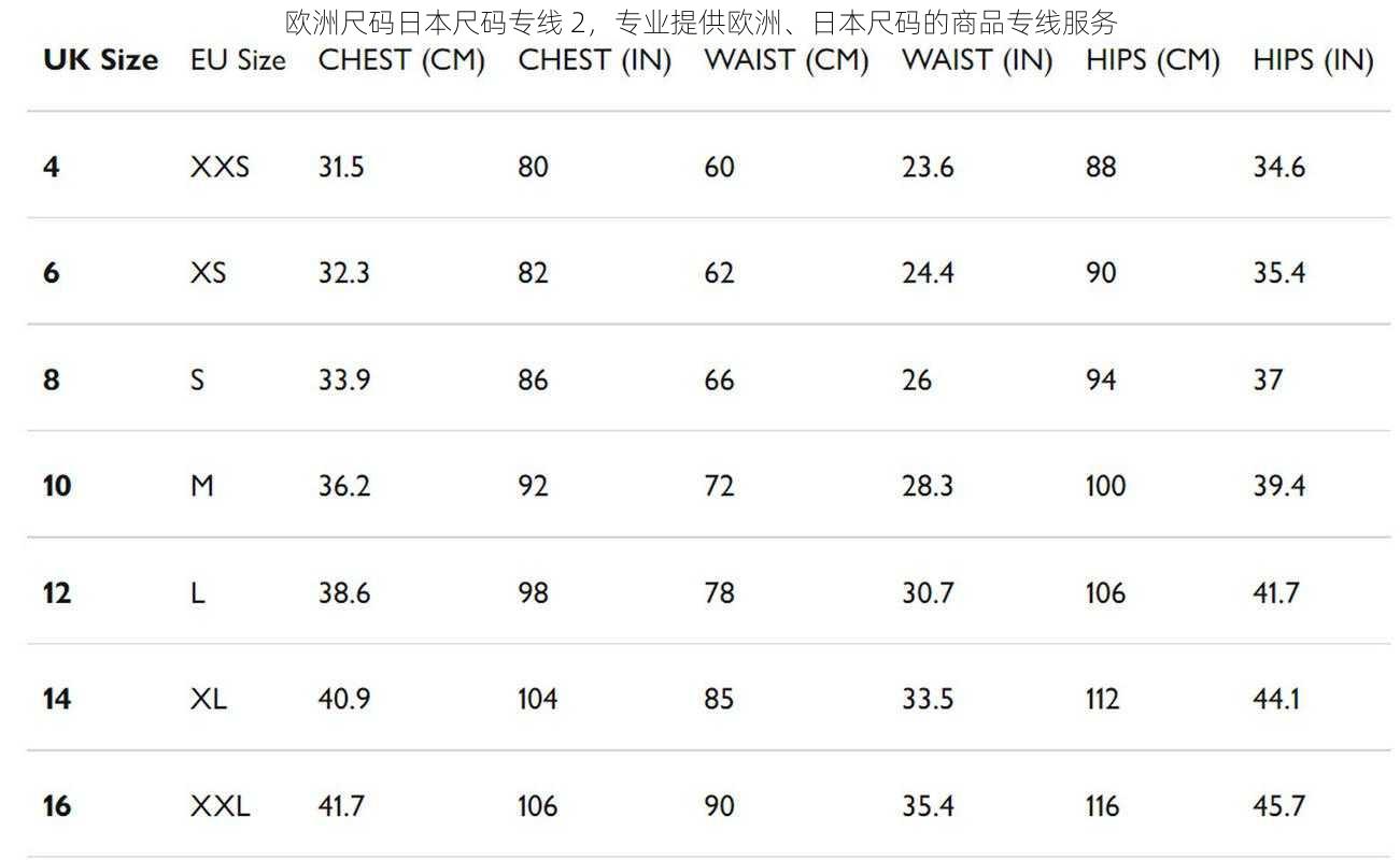 欧洲尺码日本尺码专线 2，专业提供欧洲、日本尺码的商品专线服务