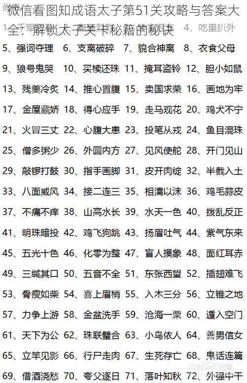 微信看图知成语太子第51关攻略与答案大全：解锁太子关卡秘籍的秘诀