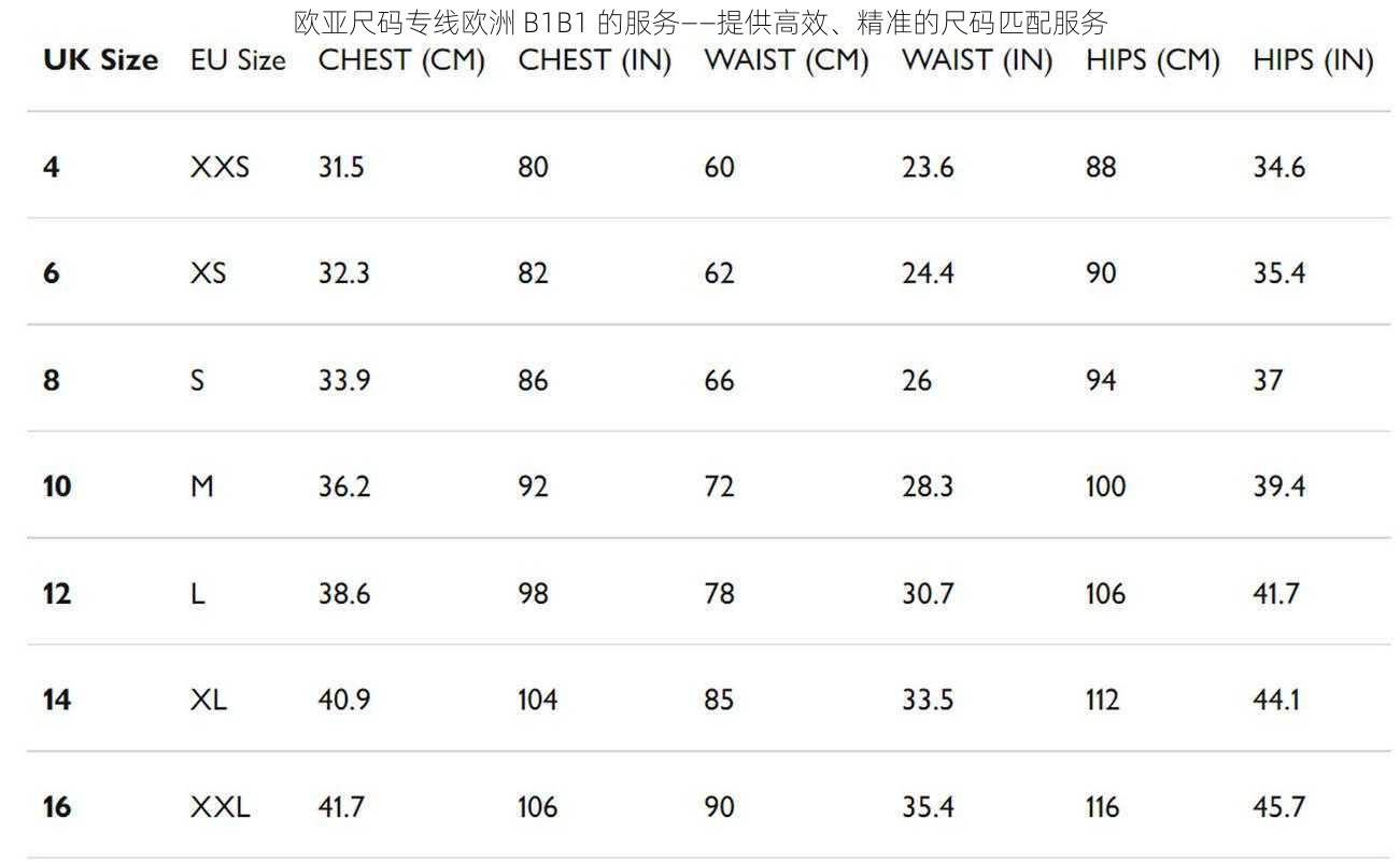欧亚尺码专线欧洲 B1B1 的服务——提供高效、精准的尺码匹配服务