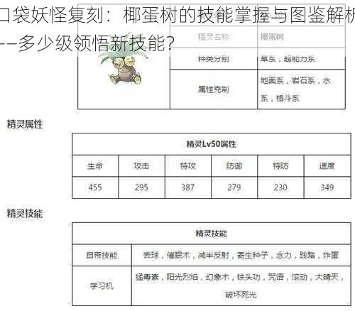 口袋妖怪复刻：椰蛋树的技能掌握与图鉴解析——多少级领悟新技能？