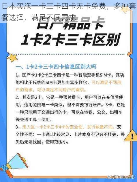 日本实施一卡三卡四卡无卡免费，多种套餐选择，满足不同需求