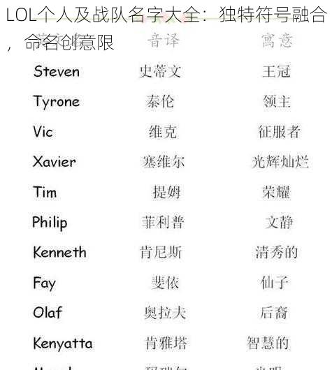 LOL个人及战队名字大全：独特符号融合，命名创意限