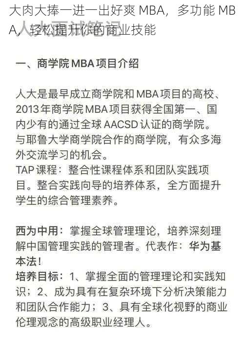 大肉大捧一进一出好爽 MBA，多功能 MBA，轻松提升你的商业技能