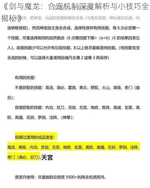 《剑与魔龙：合宠机制深度解析与小技巧全揭秘》