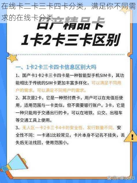 在线卡二卡三卡四卡分类，满足你不同需求的在线卡分类