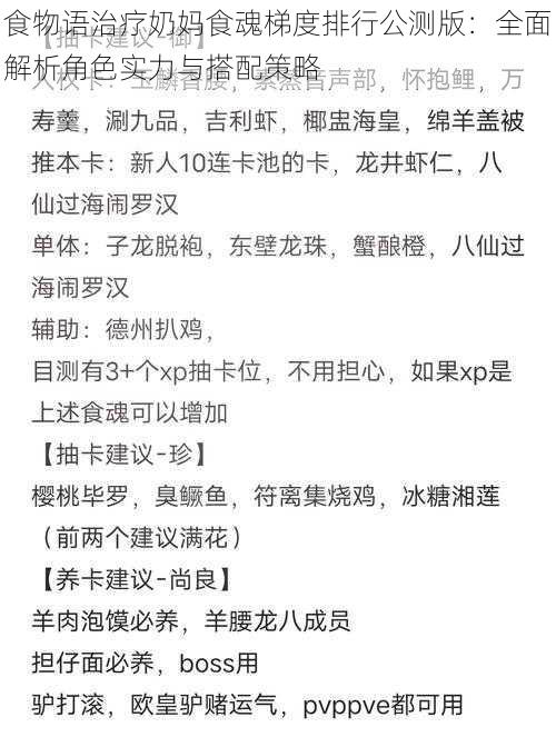 食物语治疗奶妈食魂梯度排行公测版：全面解析角色实力与搭配策略