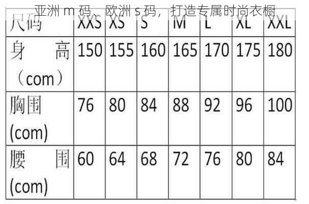 亚洲 m 码、欧洲 s 码，打造专属时尚衣橱