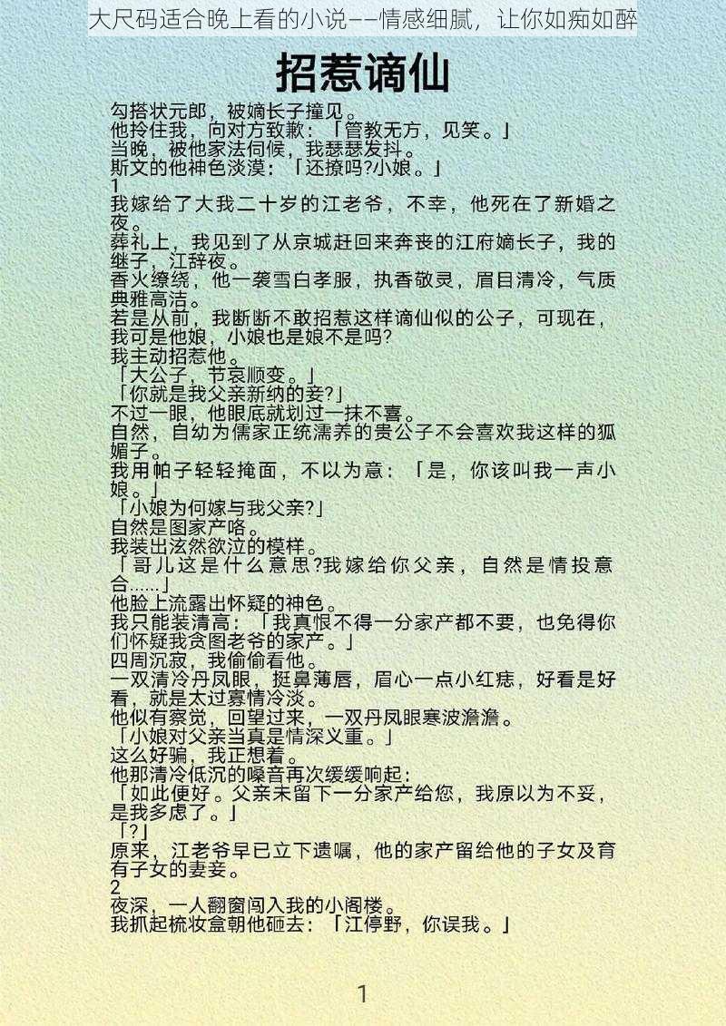 大尺码适合晚上看的小说——情感细腻，让你如痴如醉