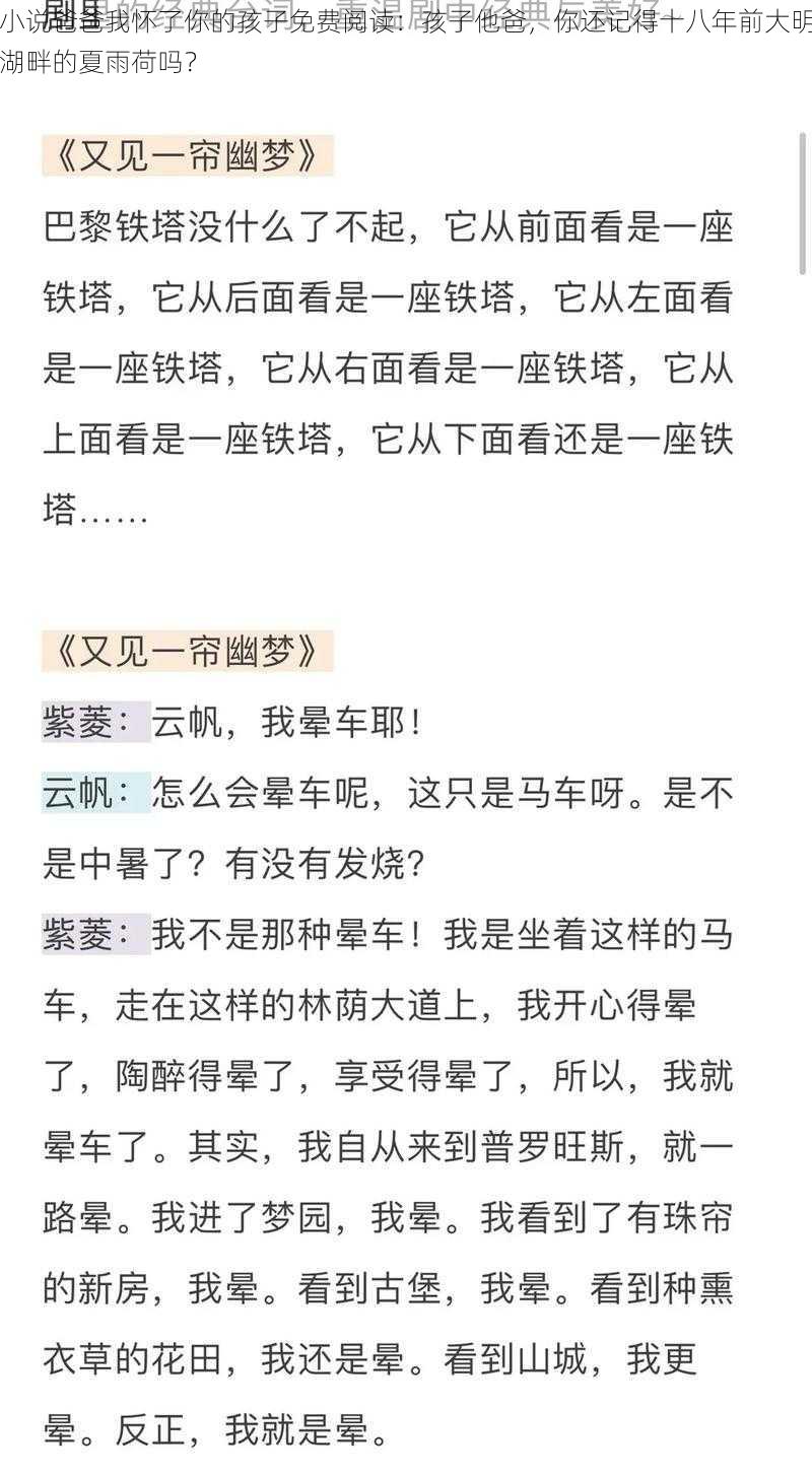 小说爸爸我怀了你的孩子免费阅读：孩子他爸，你还记得十八年前大明湖畔的夏雨荷吗？