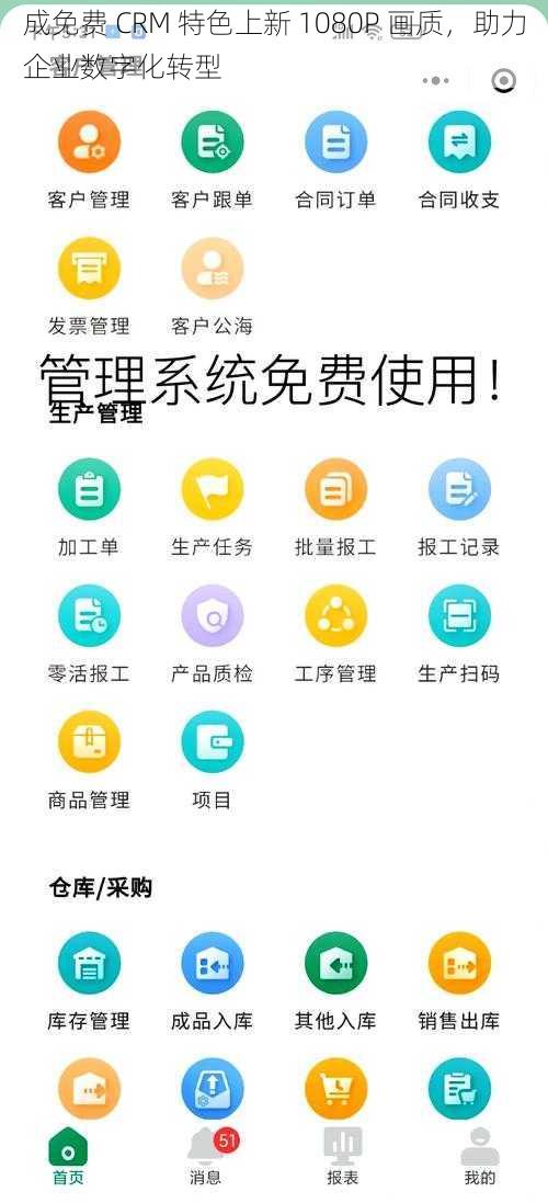 成免费 CRM 特色上新 1080P 画质，助力企业数字化转型